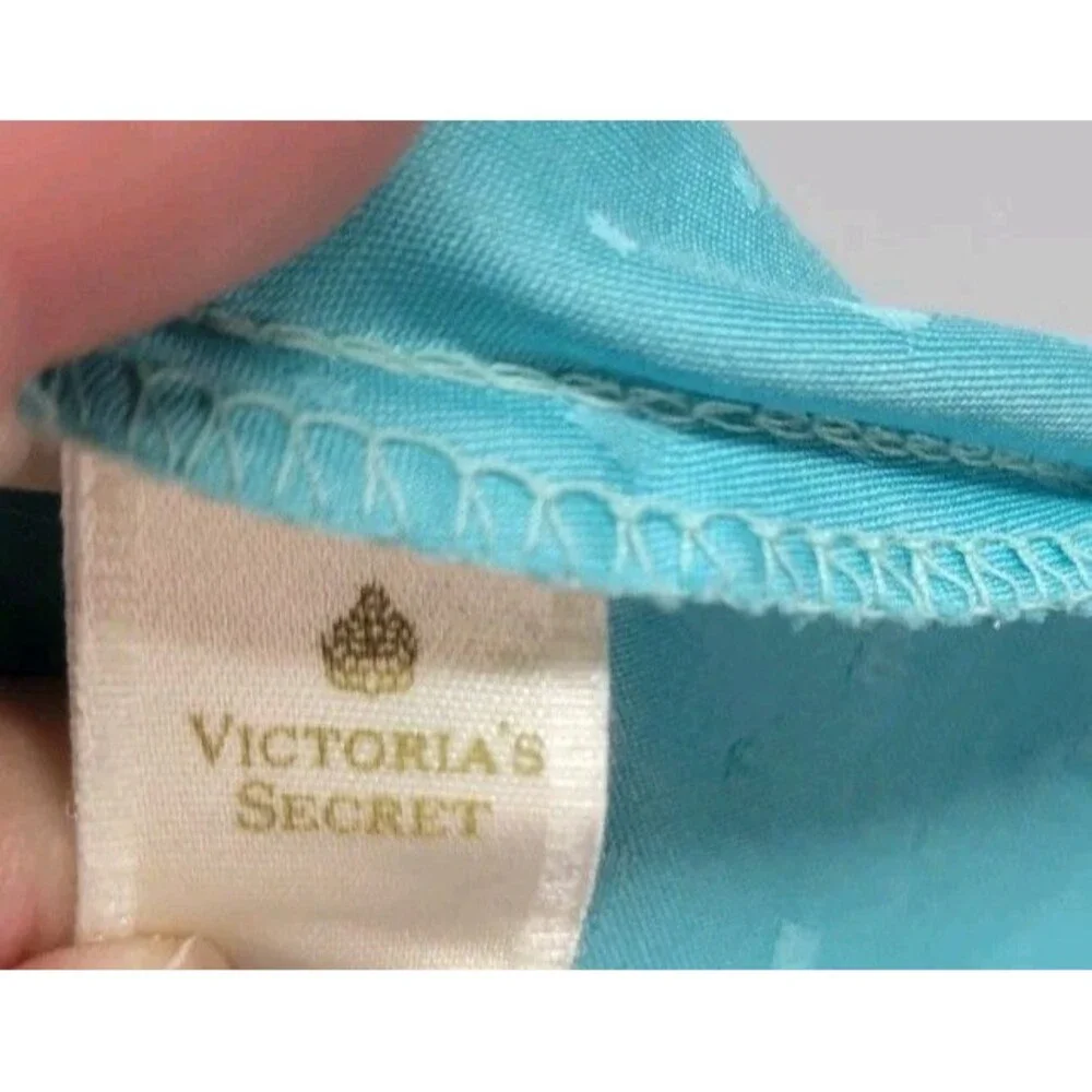 Vtg Victoria’s‎ Secret Gold Tag Teal Satin Slip babydoll Nightgown Lingerie Sz M
